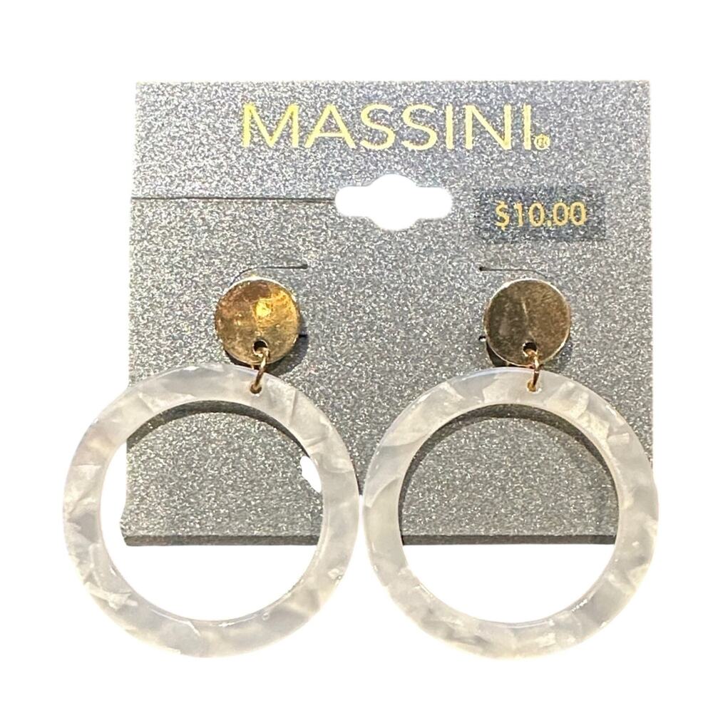 Massini Gold-Accent White Marbled Hoop‎ Drop Earrings NWT